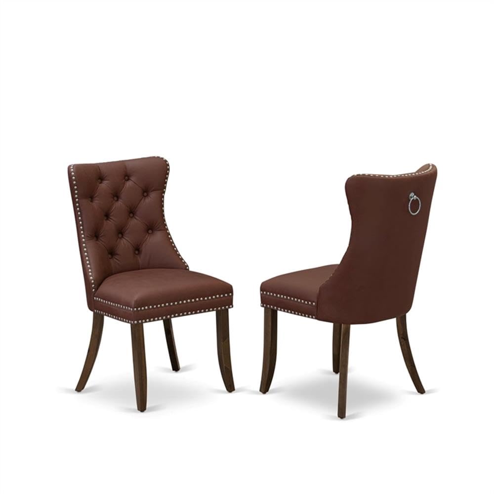 9-Piece Acacia Wood Dining Set with 8 Burgundy Faux Leather Chairs J6267