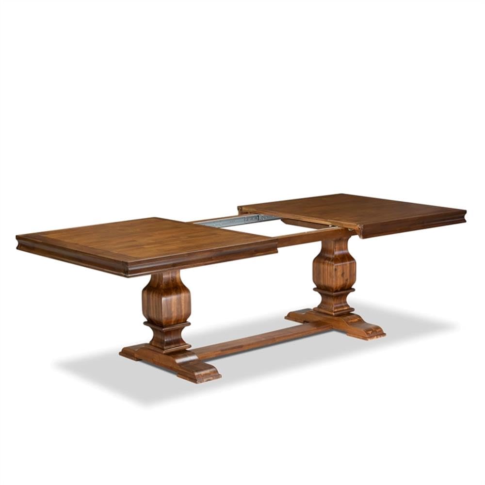 9-Piece Acacia Wood Dining Set with 8 Burgundy Faux Leather Chairs J6267