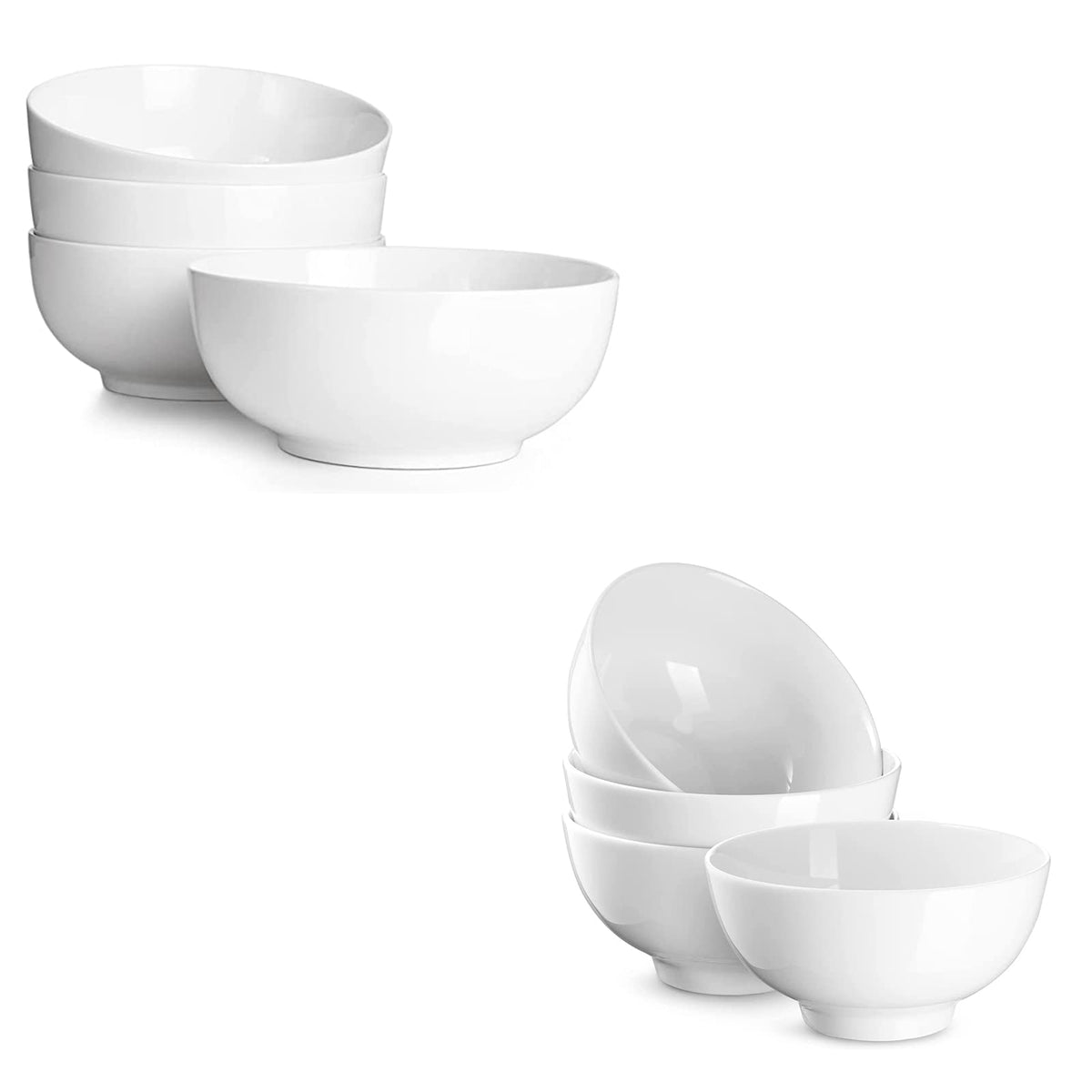 7" & 4.5" White Ceramic Bowls Set of 4 Z1019