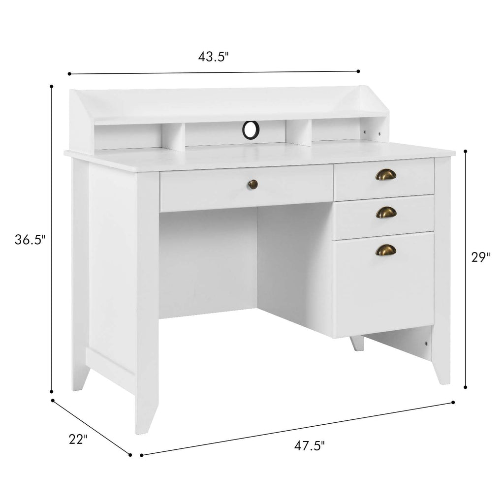 White Computer Desk with Drawers and Hutch O1369