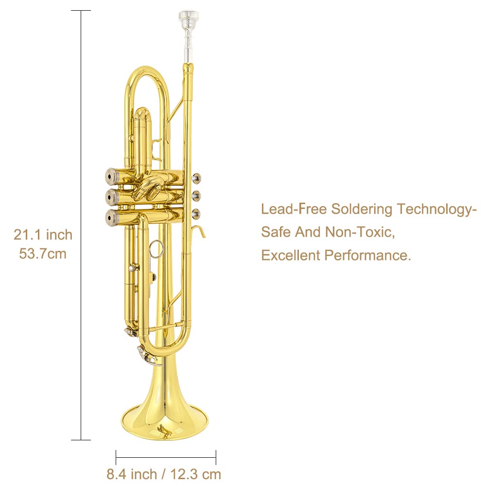 Trumpet Instrument with Case, Mouthpiece, Cloth and Gloves Q754