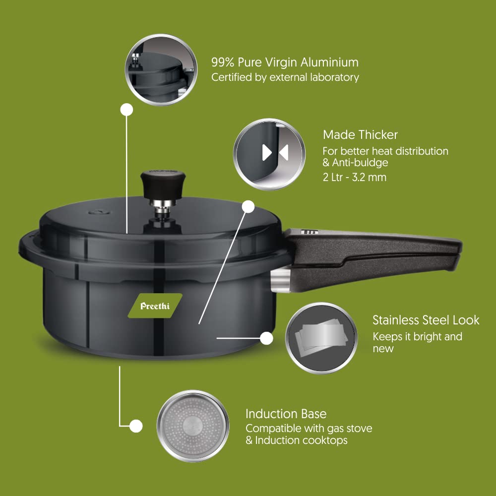 Hard Anodized Induction Base Pressure Cooker 2 Litres Y411