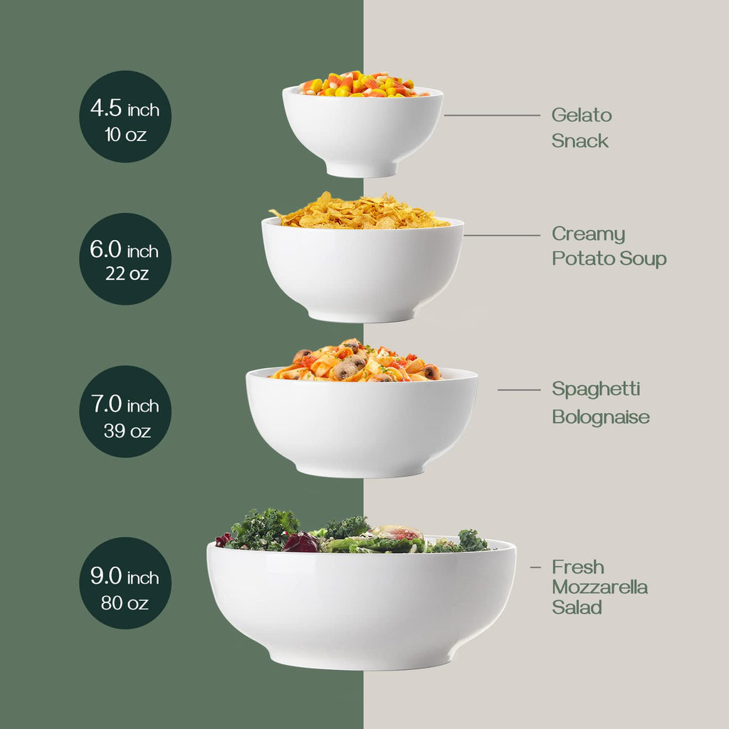 7" & 4.5" White Ceramic Bowls Set of 4 Z1019