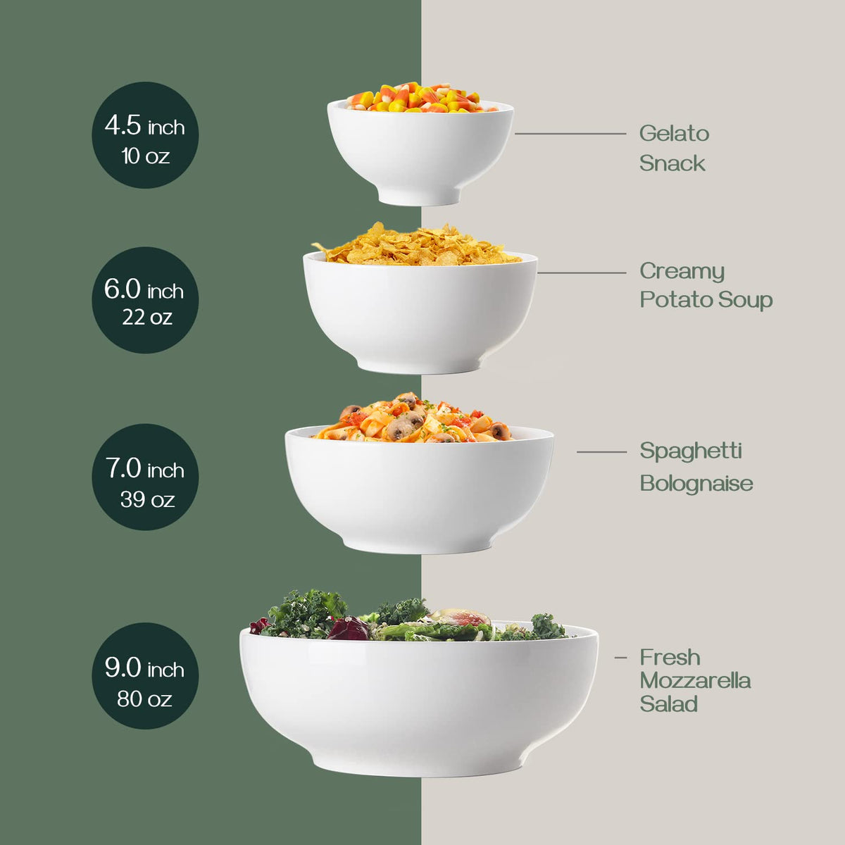 7" & 4.5" White Ceramic Bowls Set of 4 Z1019