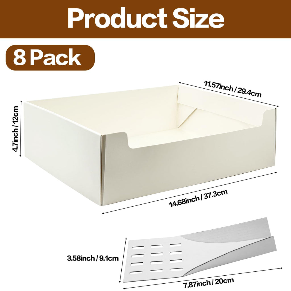 8 Pack White Foldable Disposable Litter Boxes with Scoop Y927720