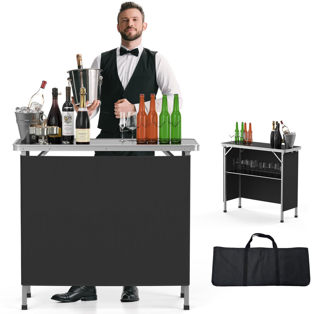 Portable 2-Tier Mobile Bar Table with Black Skirt R106