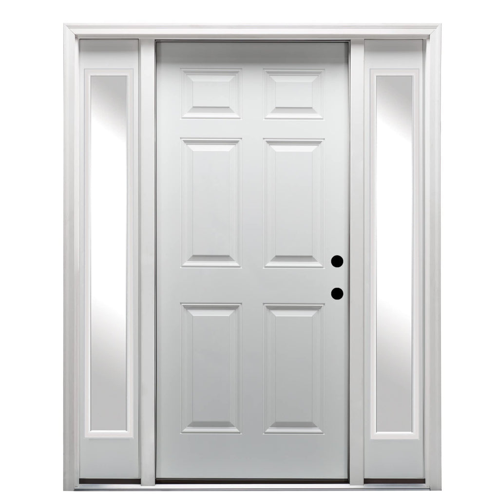 Primed Steel Left Hand In-Swing 6-Panel Exterior Prehung Door 36"x80" with 14" Sidelites C73563