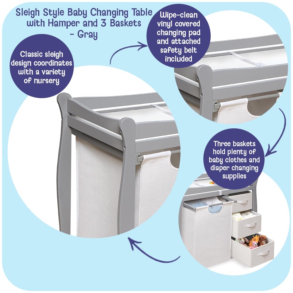 Gray Baby Changing Table with 3 Storage Baskets T465