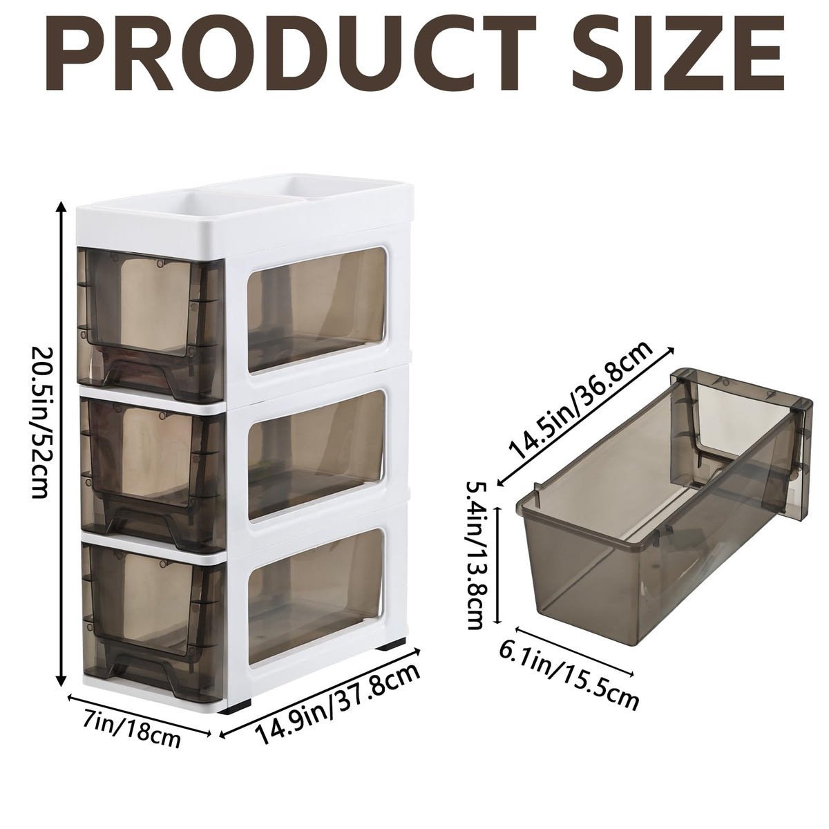 3 Drawer Narrow Plastic Storage Cart with Wheels M102