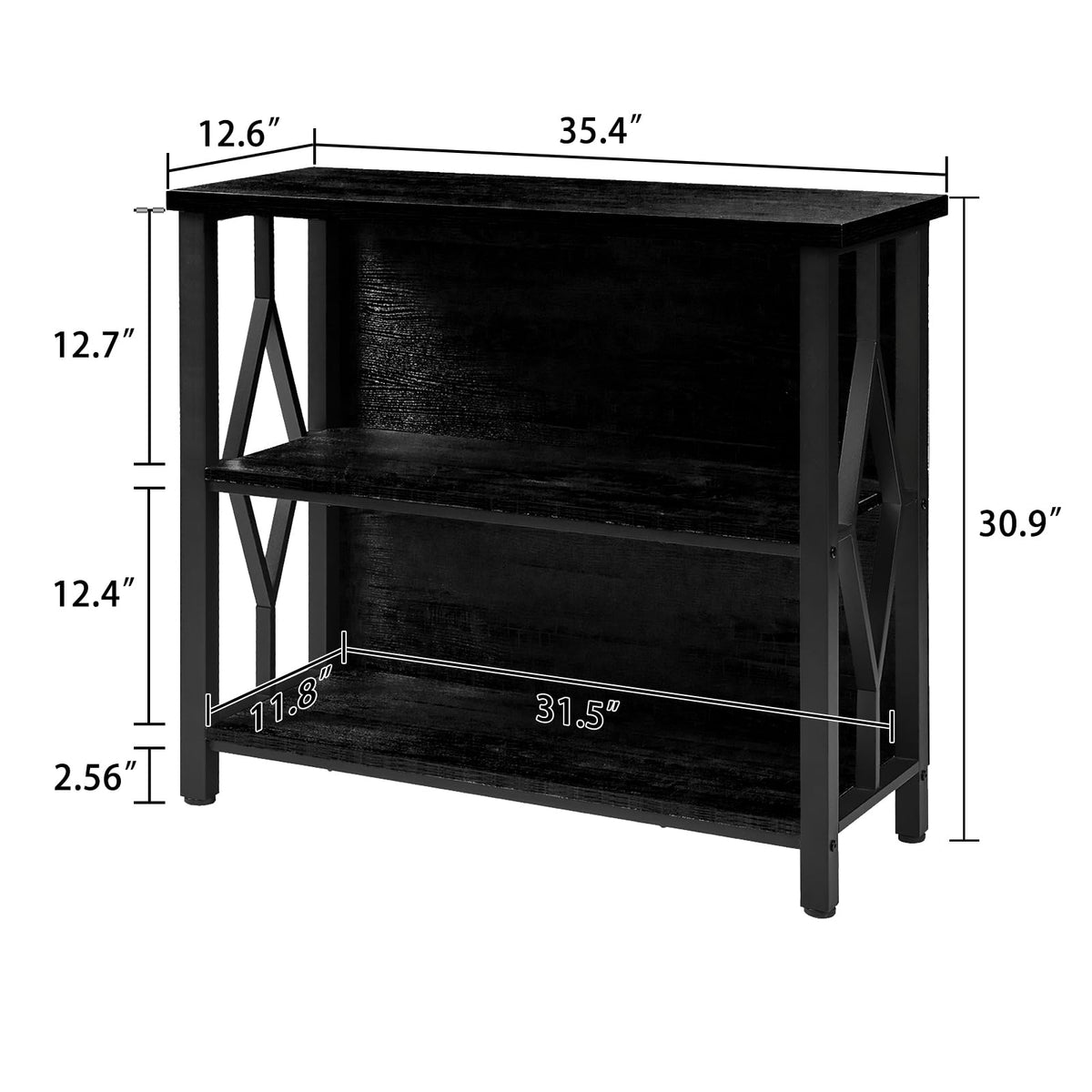 Black 3-Tier Engineered Wood Bookshelf H4514