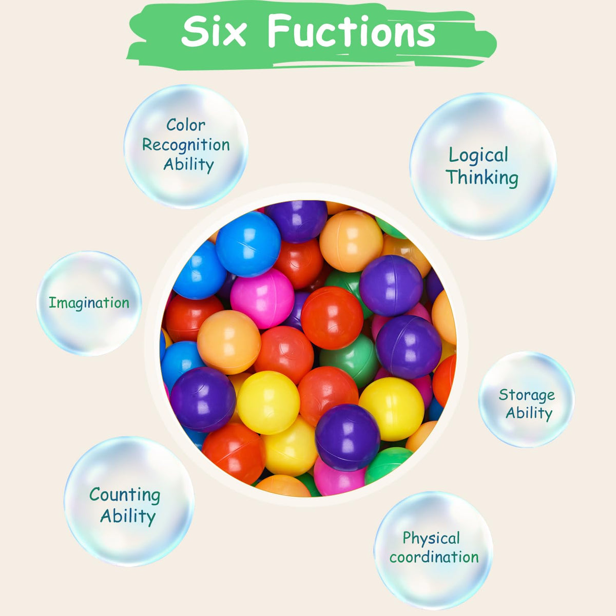 Crush Proof Plastic Ball Pit Balls with Storage Bag K5068