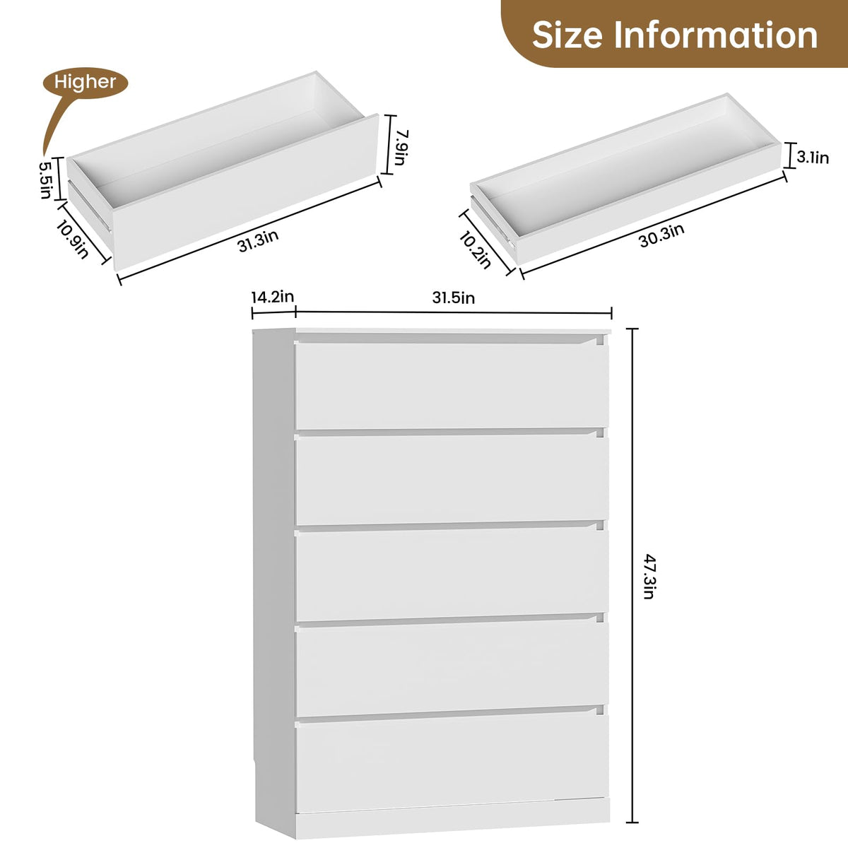 White 5 Drawer Dresser L67140
