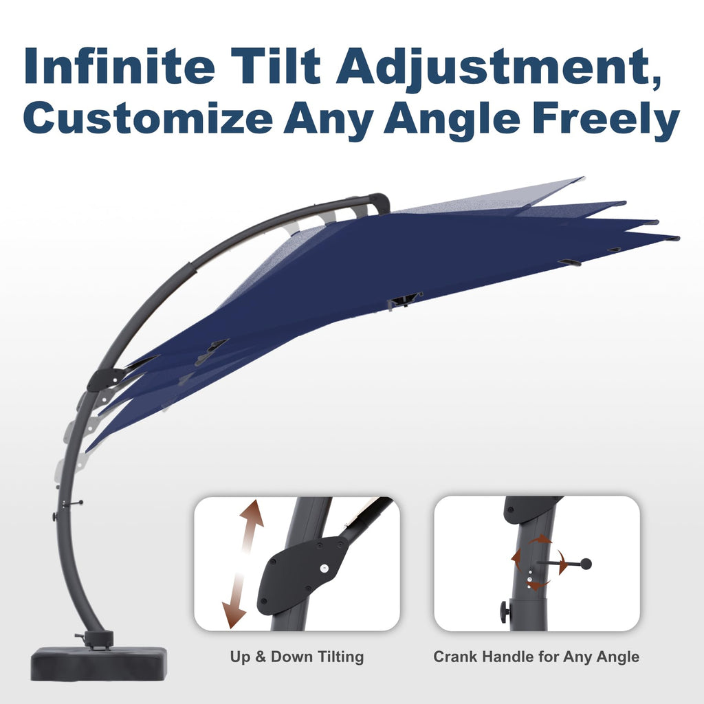 11FT Navy Blue Aluminum Cantilever Umbrella with Base F16572
