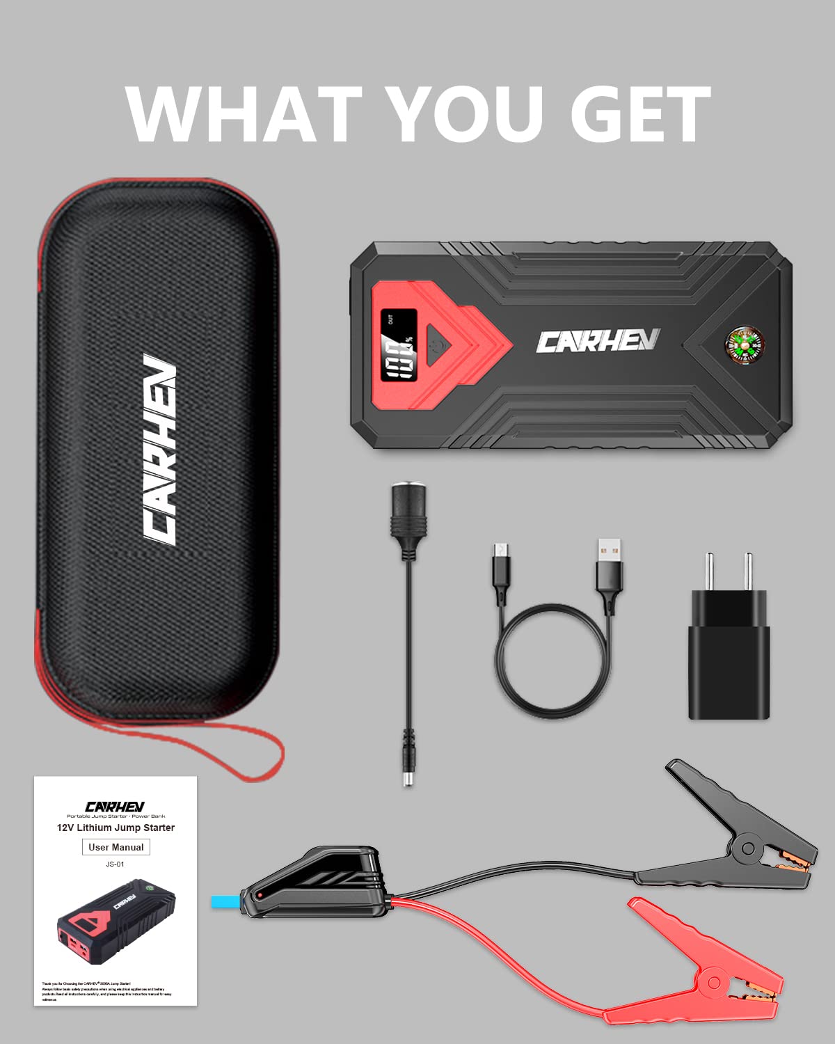 3000A 24000mAh 12V Jump Starter with LED Light and USB QC 3.0 S9821