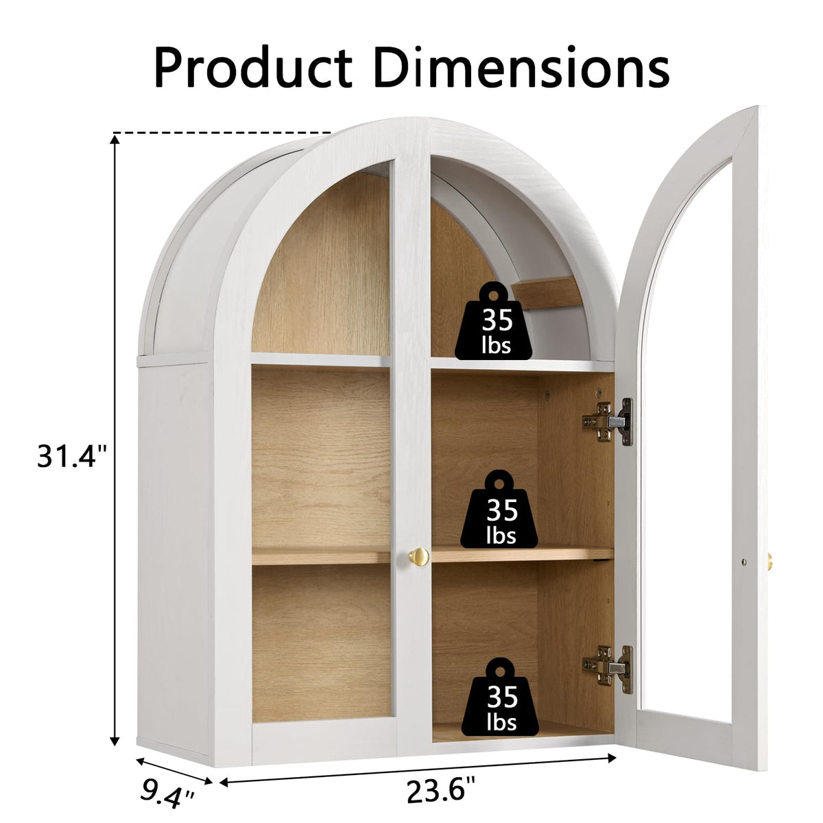 White Arched Wall Mount Bathroom Cabinet with Glass Doors M551