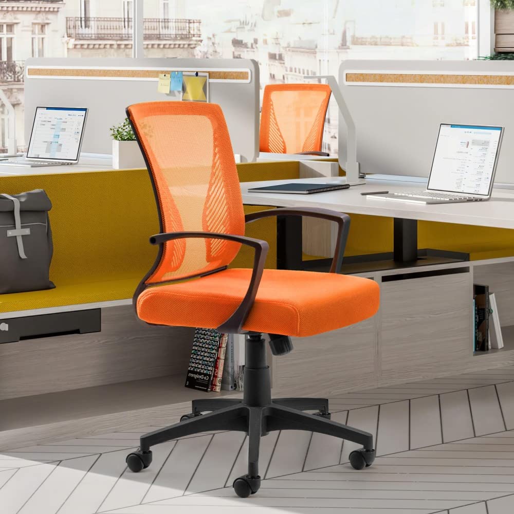 Mesh Office Chair with Lumbar Support, Wheels, Height Adjustable & Swivel, Orange C940577