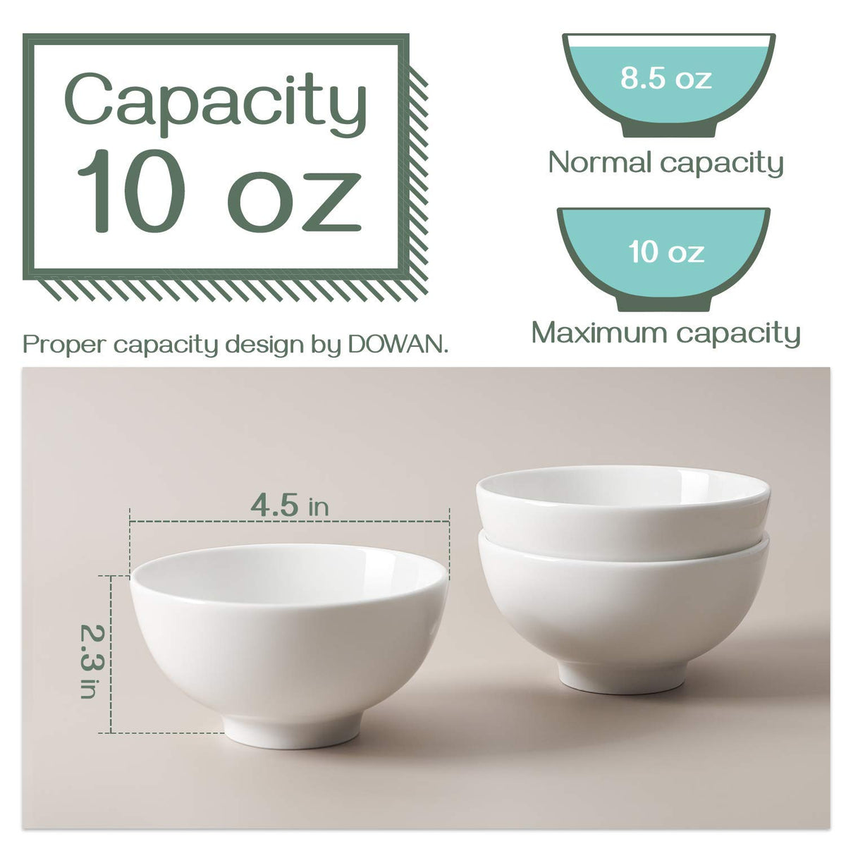 7" & 4.5" White Ceramic Bowls Set of 4 Z1019