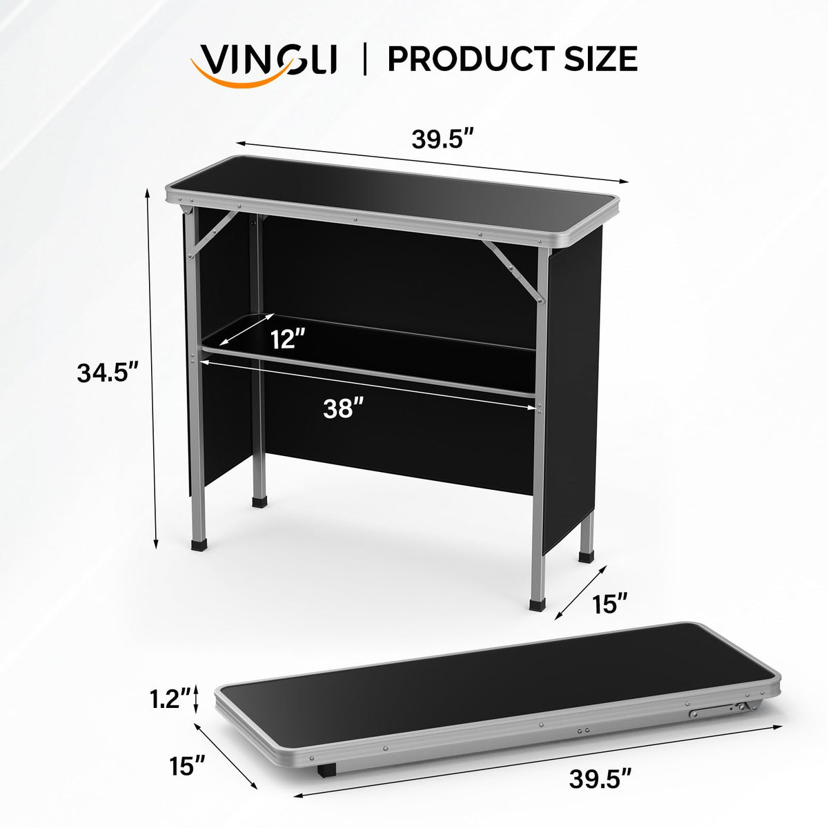 Portable 2-Tier Mobile Bar Table with Black Skirt R106
