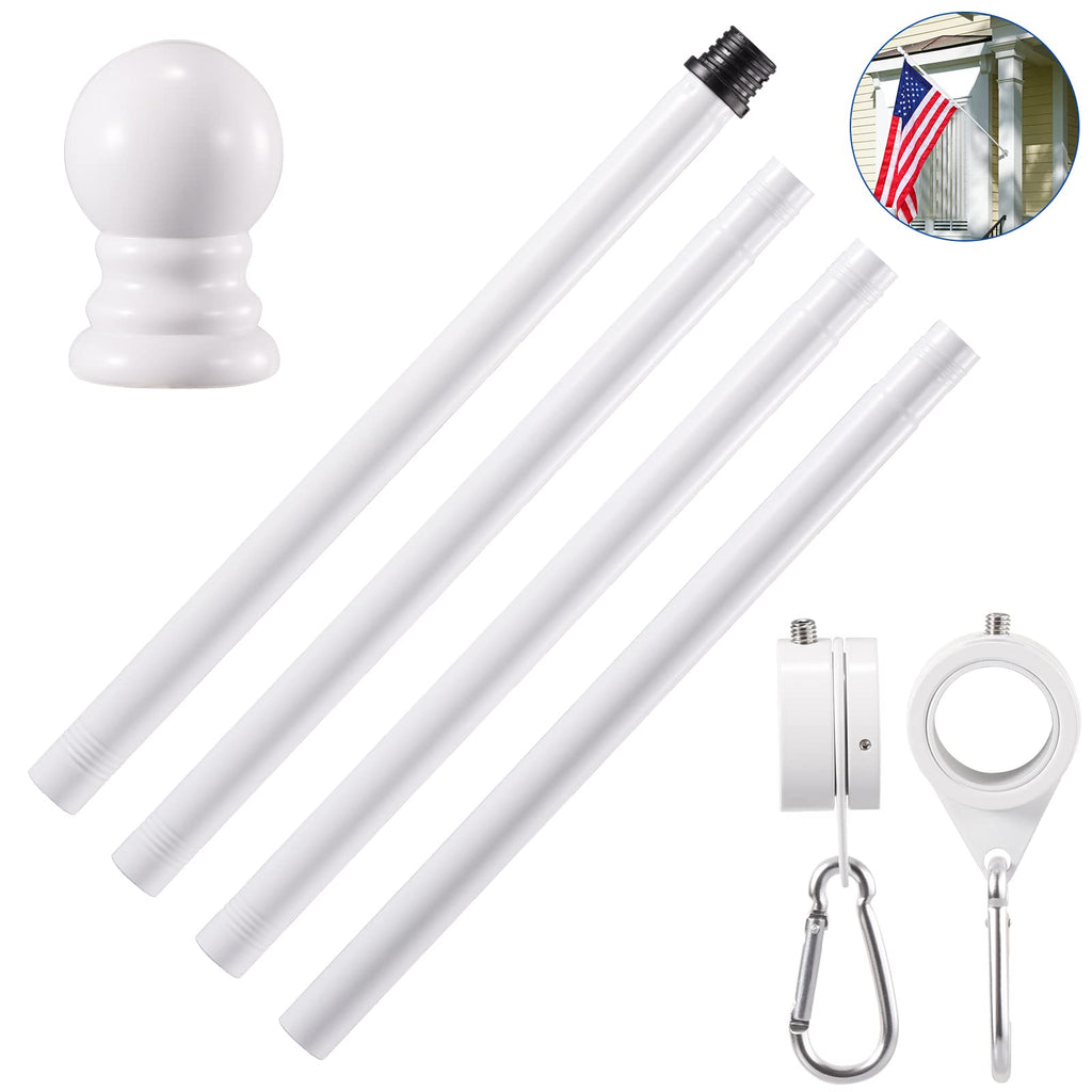 White 5 FT Stainless Steel Wall Mount Flag Pole Kit with 360° Rotating Rings A5985