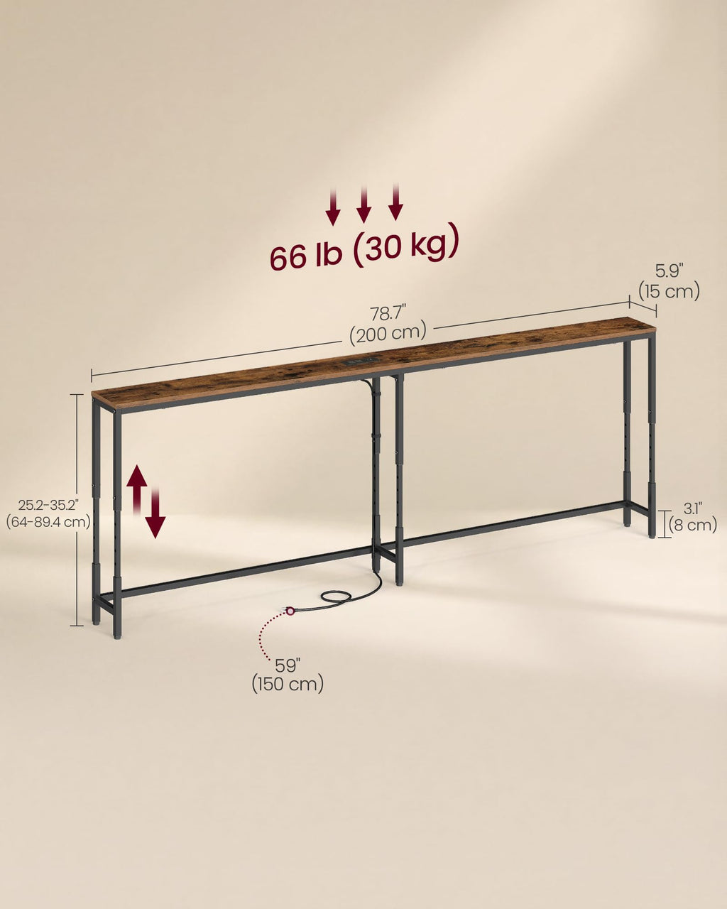 78.7" Height Adjustable Console Table with Power Outlet C86598