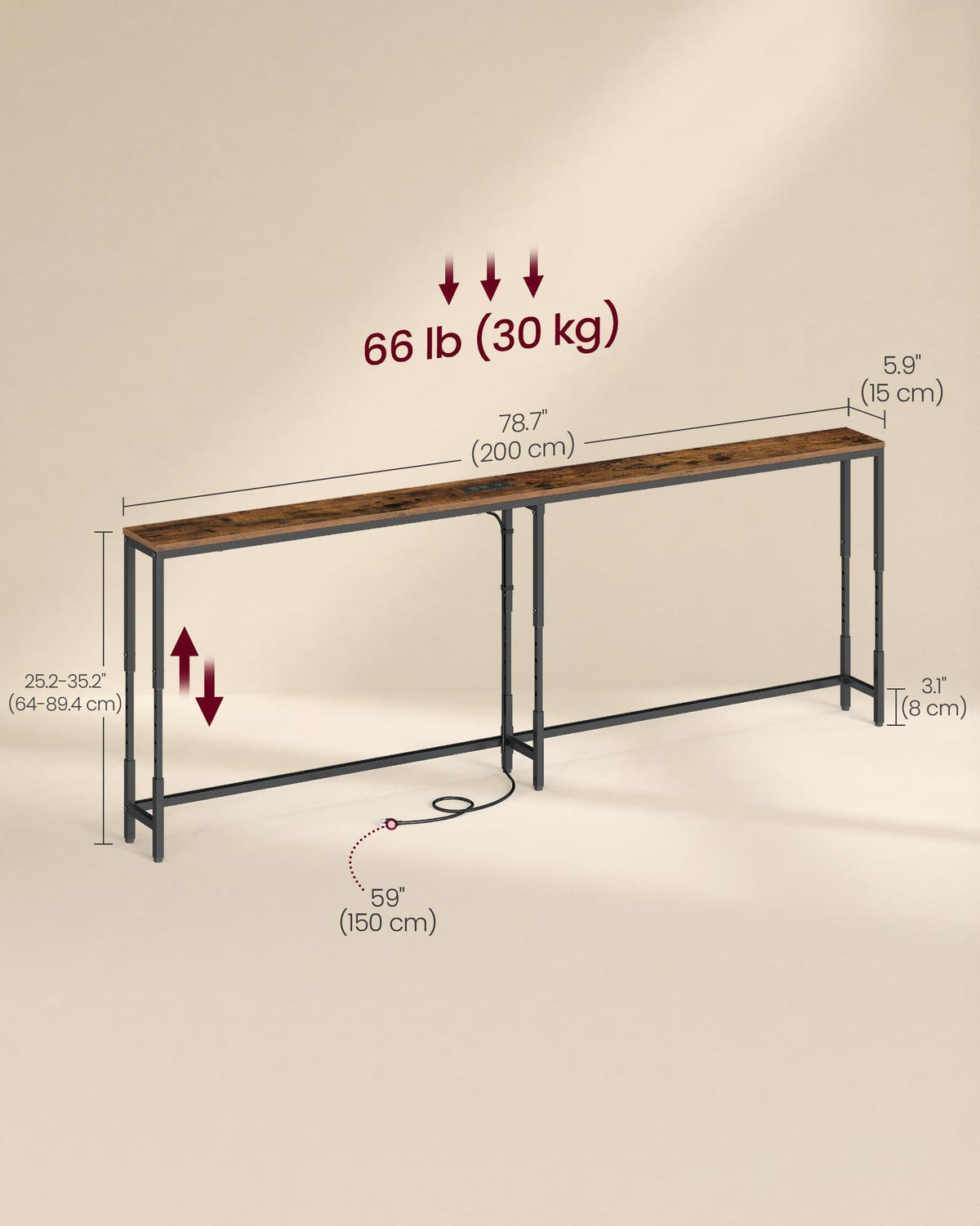 78.7" Height Adjustable Console Table with Power Outlet C86598