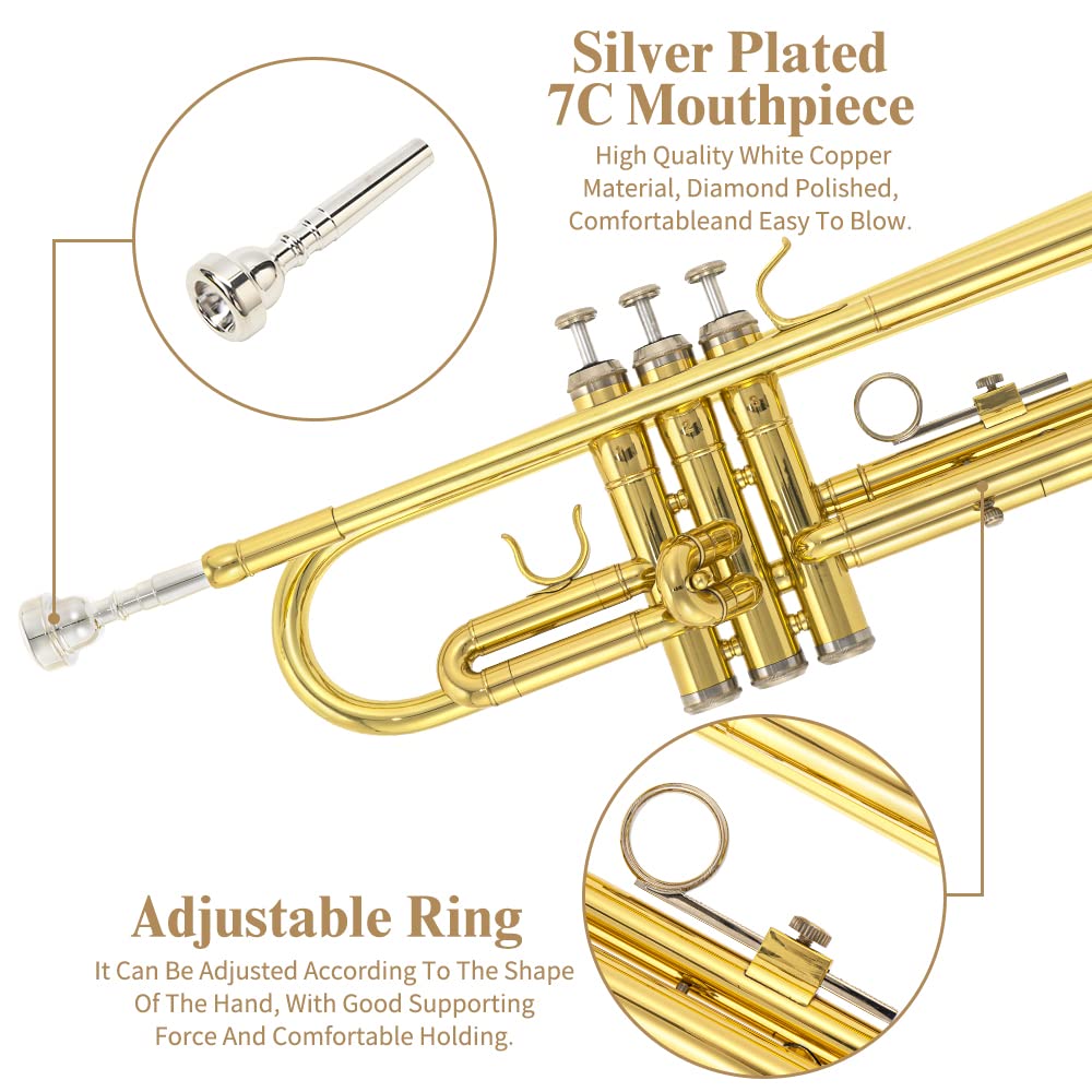 Trumpet Instrument with Case, Mouthpiece, Cloth and Gloves Q754
