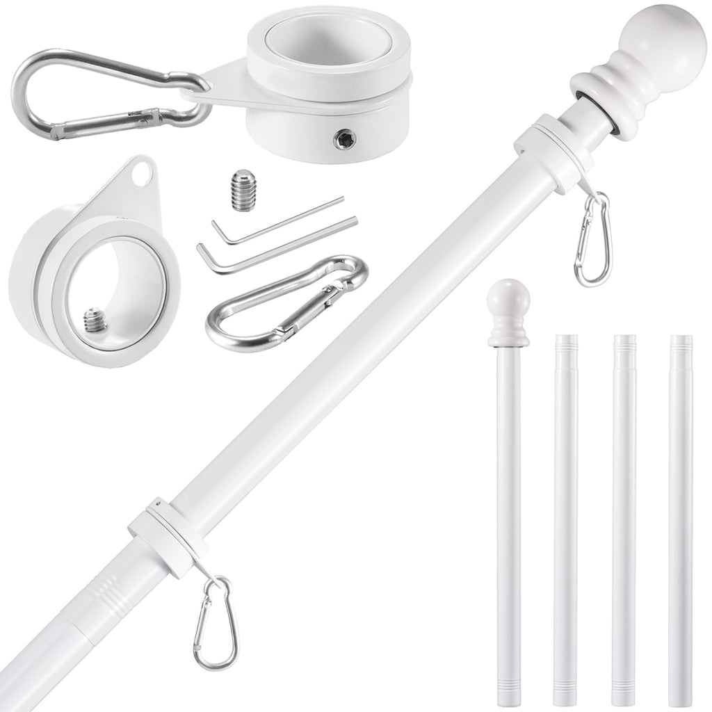 White 5 FT Stainless Steel Wall Mount Flag Pole Kit with 360° Rotating Rings A5985