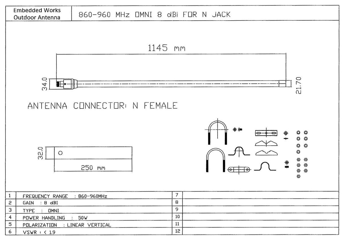 915Mhz 8 dBi Omni LoRa Antenna J9596