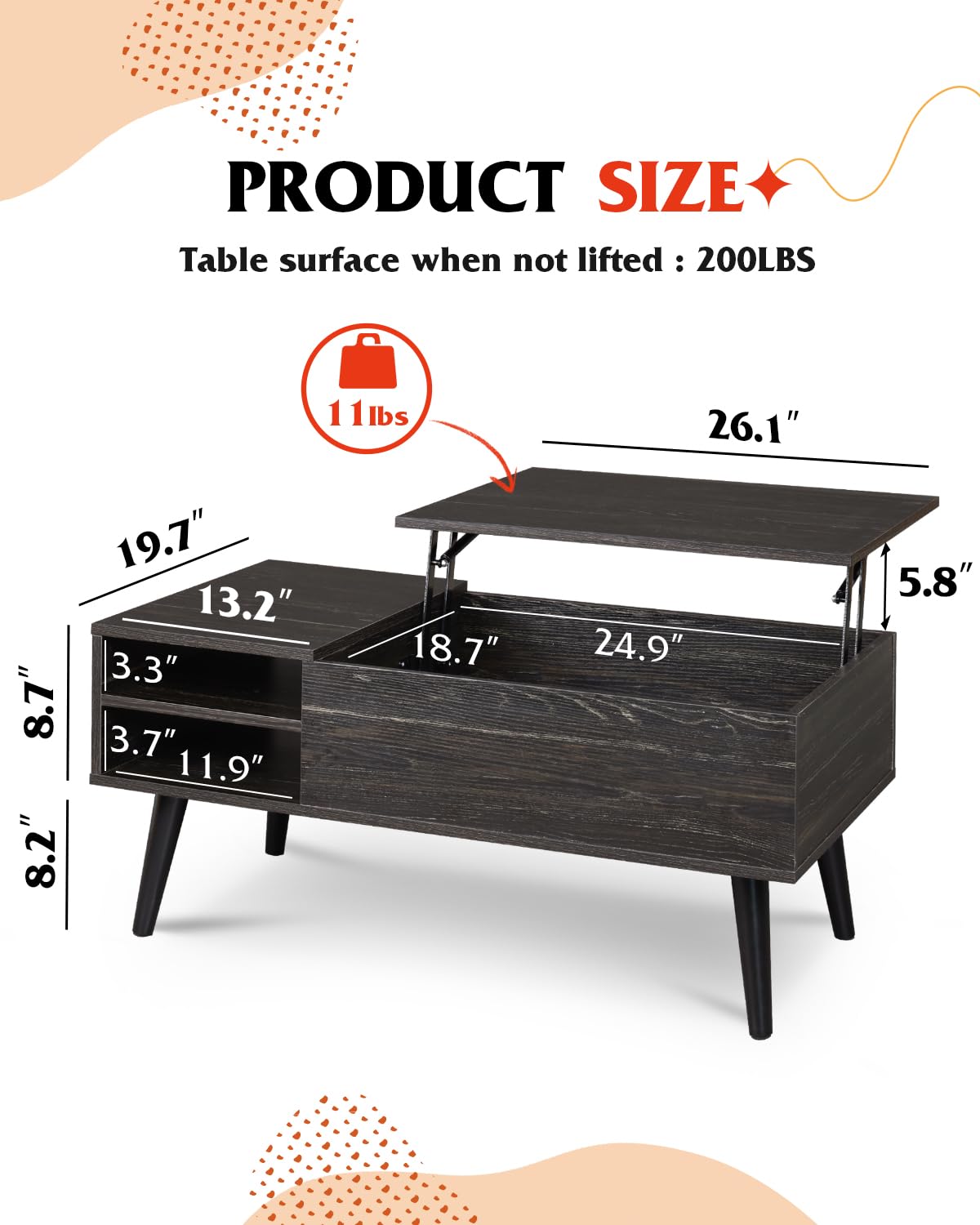 Lift Top Coffee Table with Hidden Storage, Black M72494