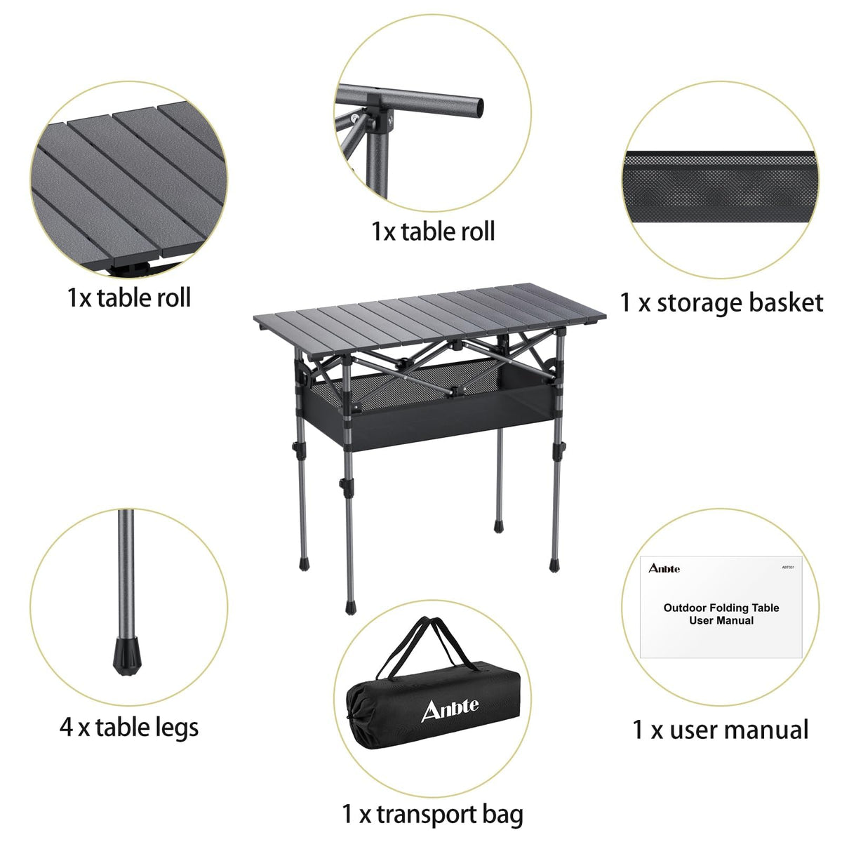 3ft Aluminum Roll Top Folding Camping Table G5206