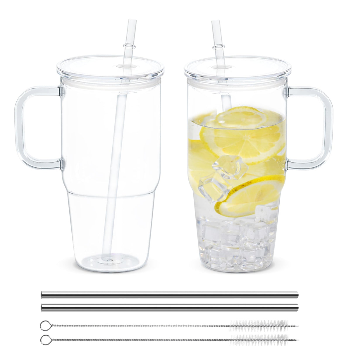 20oz 2Pack Clear Plastic Tumbler with Handle Lid and Straw G881529