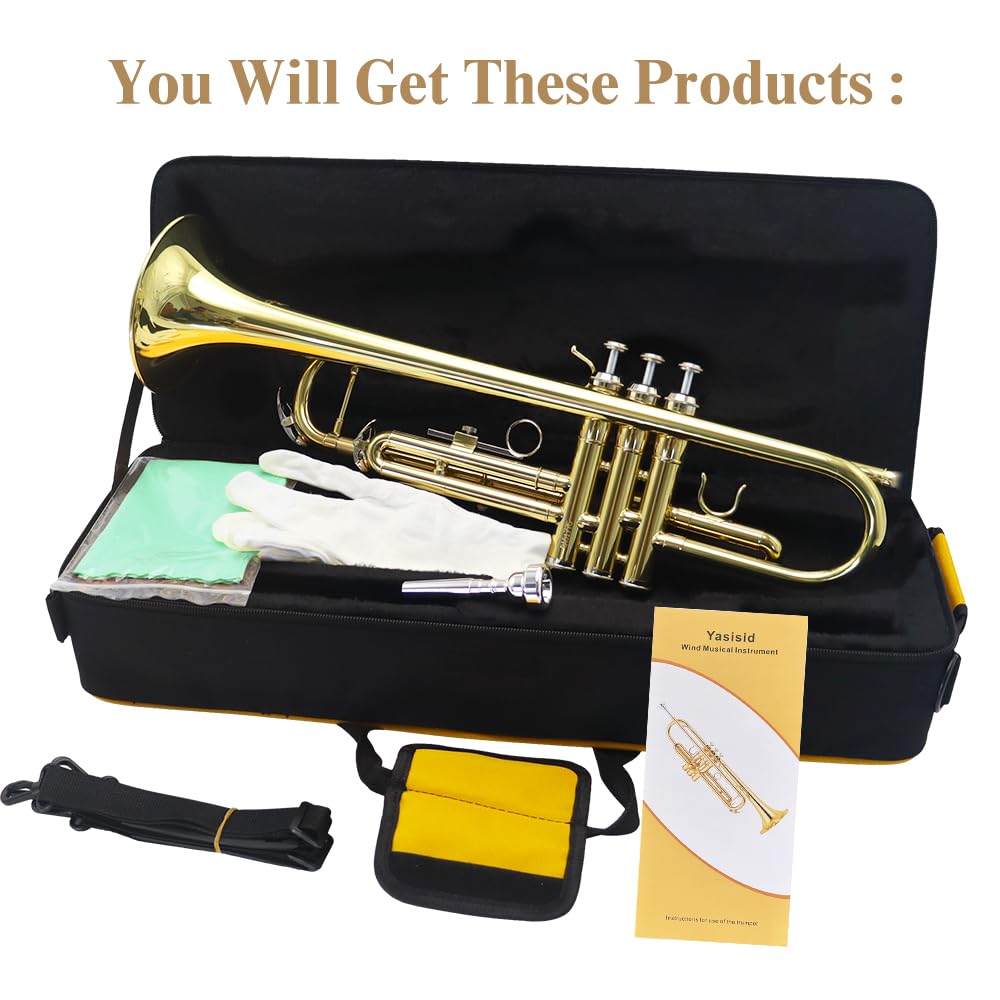 Trumpet Instrument with Case, Mouthpiece, Cloth and Gloves Q754