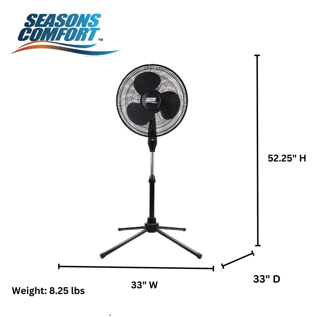 18" Oscillating Pedestal Fan, Adjustable Height, 3 Speed R927
