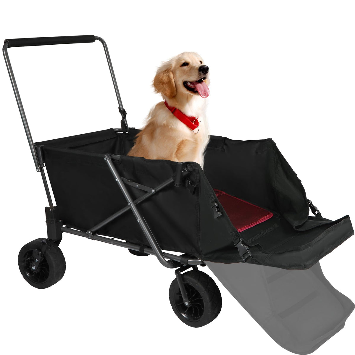 Folding Dog Wagon Cart with Extendable Rear End, 220L Collapsible Utility Cart, Black X681509