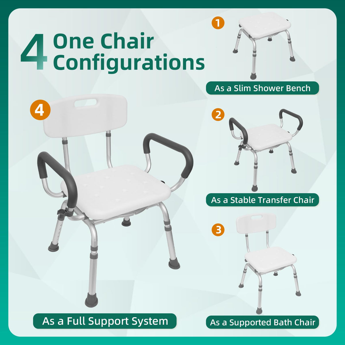 Swivel Shower Chair with Arms & Back, Heavy Duty Non-Slip Rotating Shower Bench Seat B254504