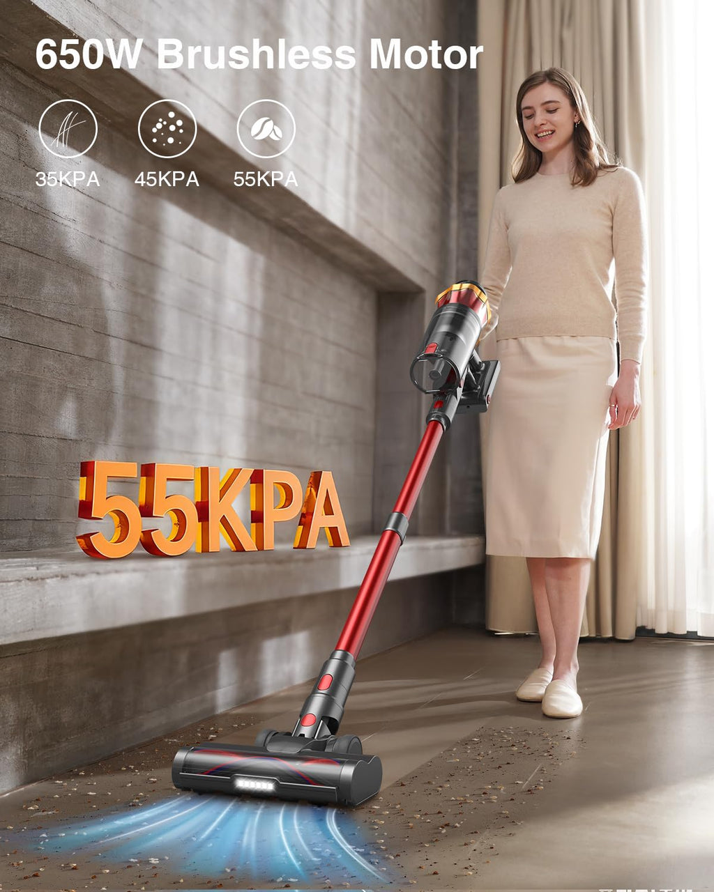 Cordless Stick Vacuum Cleaner 650W 55KPa Red Q399