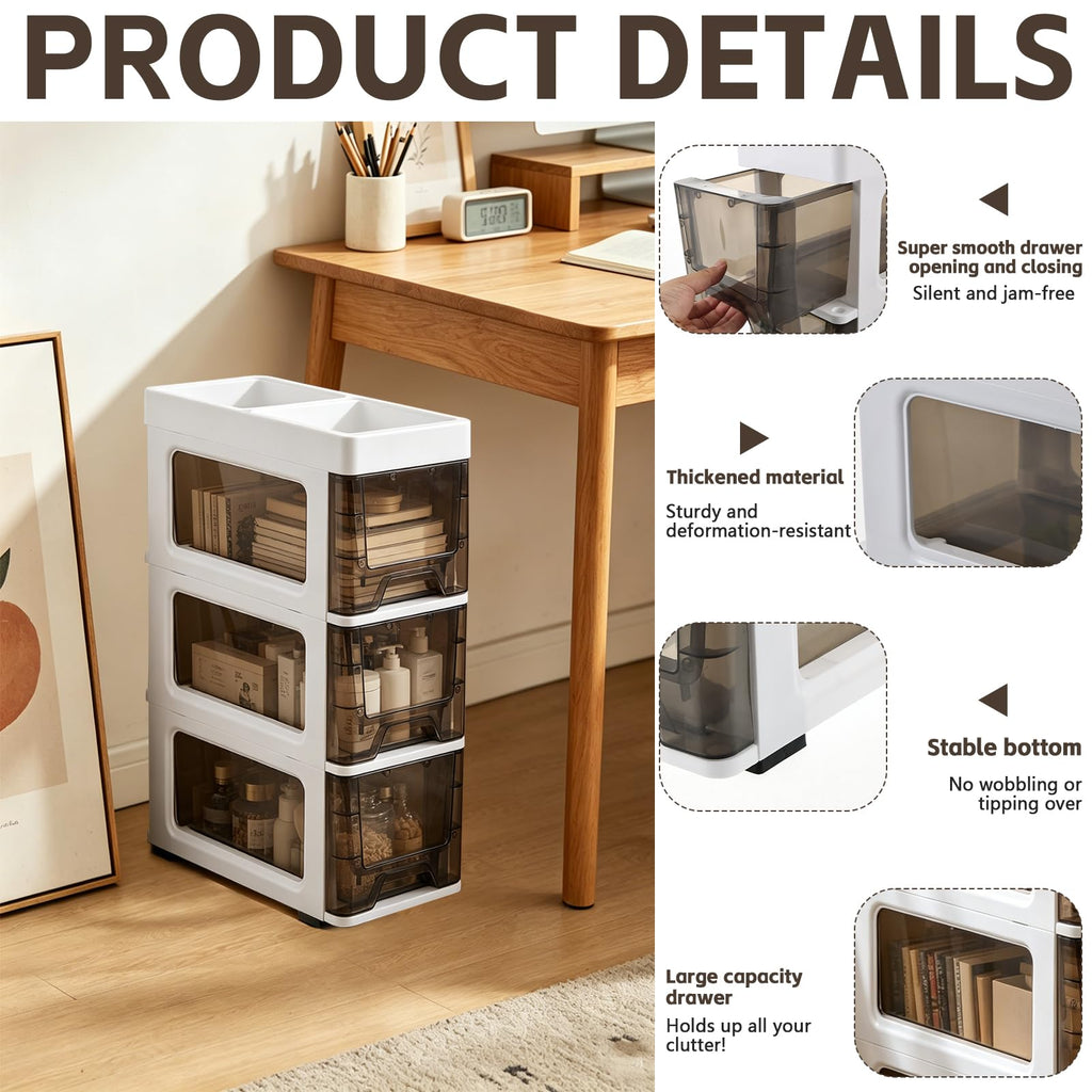 3 Drawer Narrow Plastic Storage Cart with Wheels M102