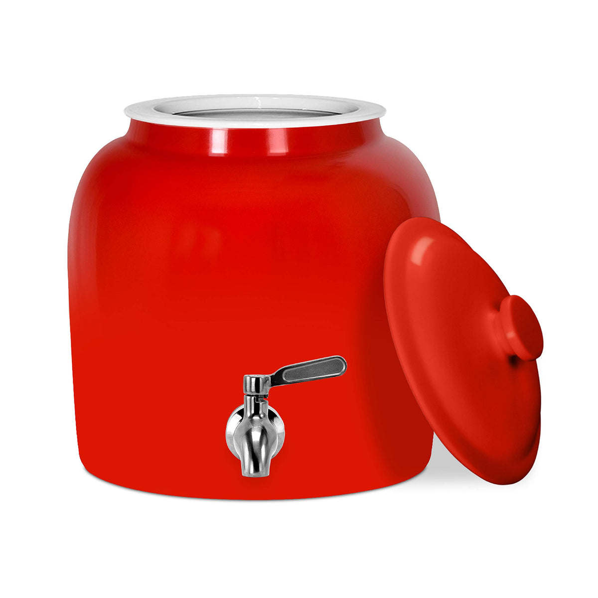 Porcelain Ceramic Crock Water Dispenser with Stainless Steel Faucet and Lid T212476