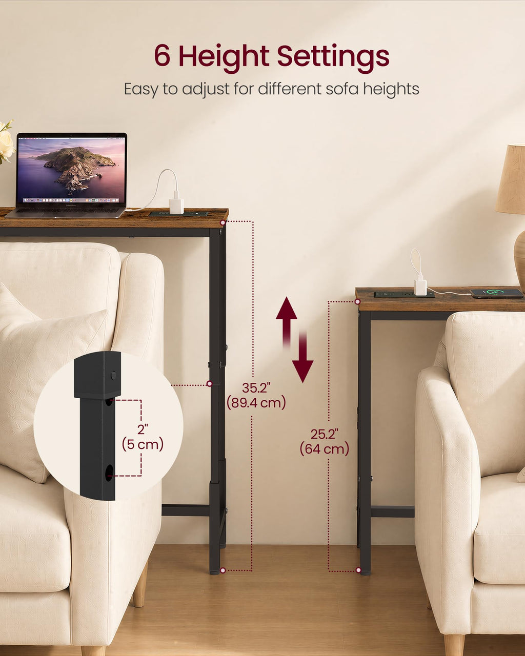 78.7" Height Adjustable Console Table with Power Outlet C86598