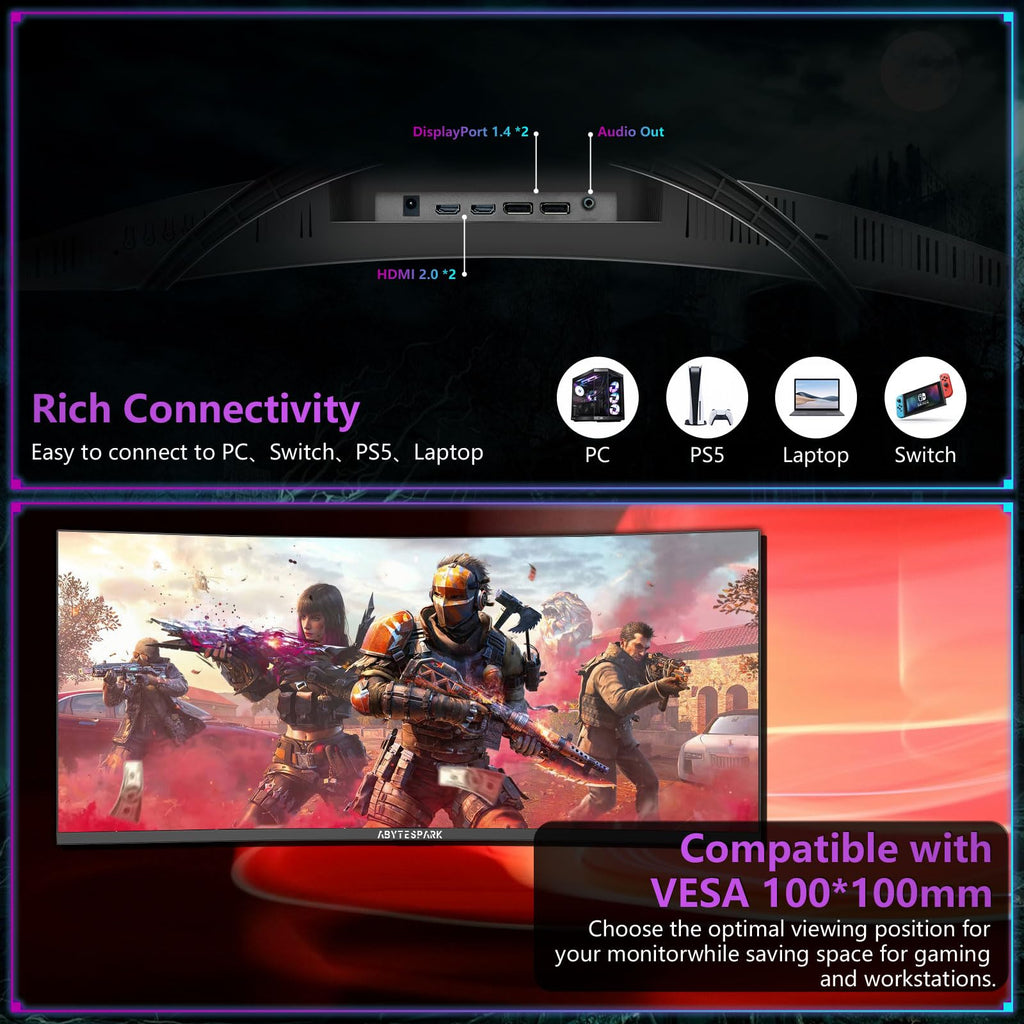 34 Inch Curved Ultra Wide WQHD Gaming Monitor 165Hz 1ms HDR400 T165