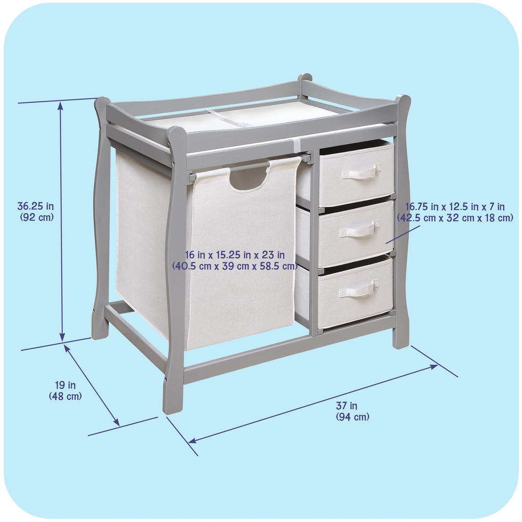 Gray Baby Changing Table with 3 Storage Baskets T465