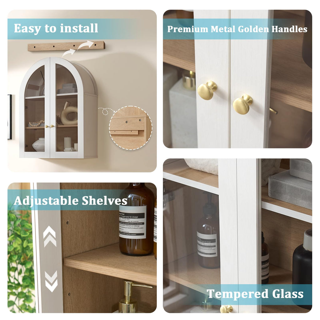 White Arched Wall Mount Bathroom Cabinet with Glass Doors M551