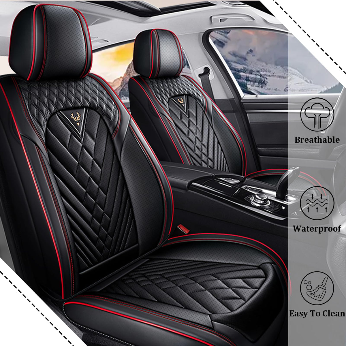 Waterproof Nappa Leather Full Set Car Seat Covers D9553