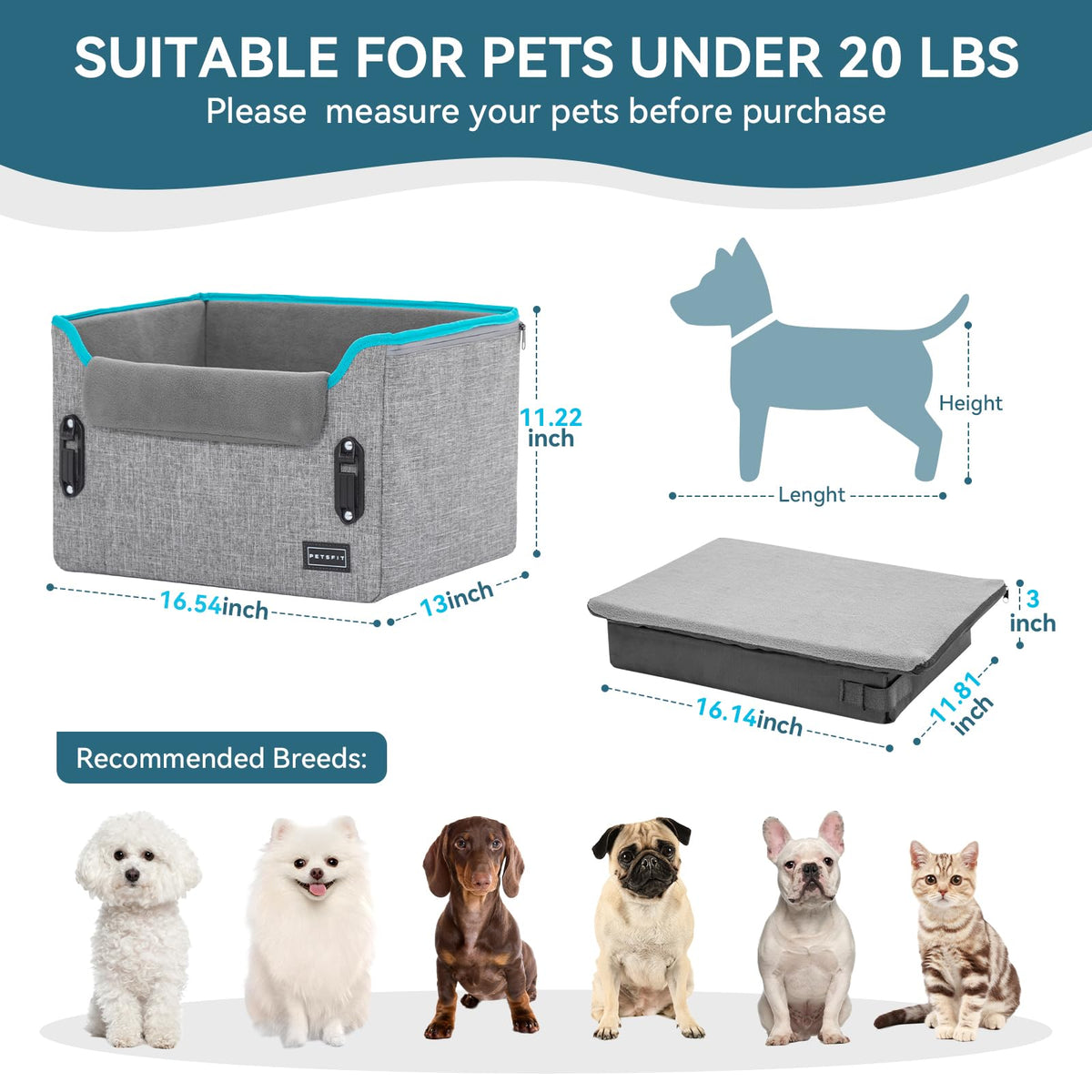 Foldable Dog Booster Car Seat with Safety Tether T1510