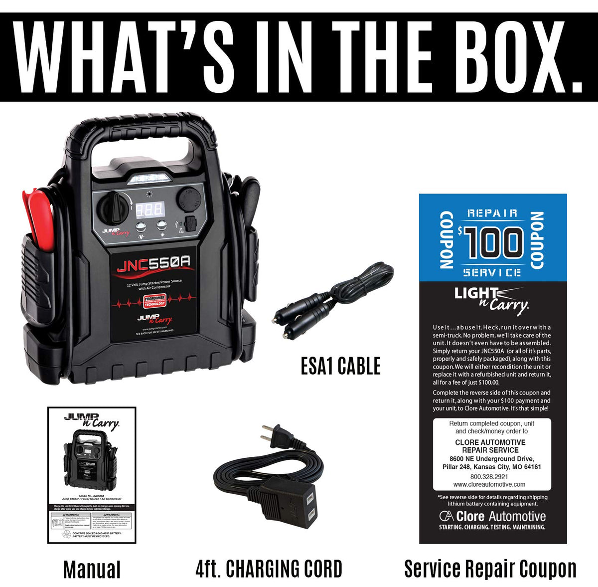 1100 Peak Amp Jump Starter with Air Compressor D161