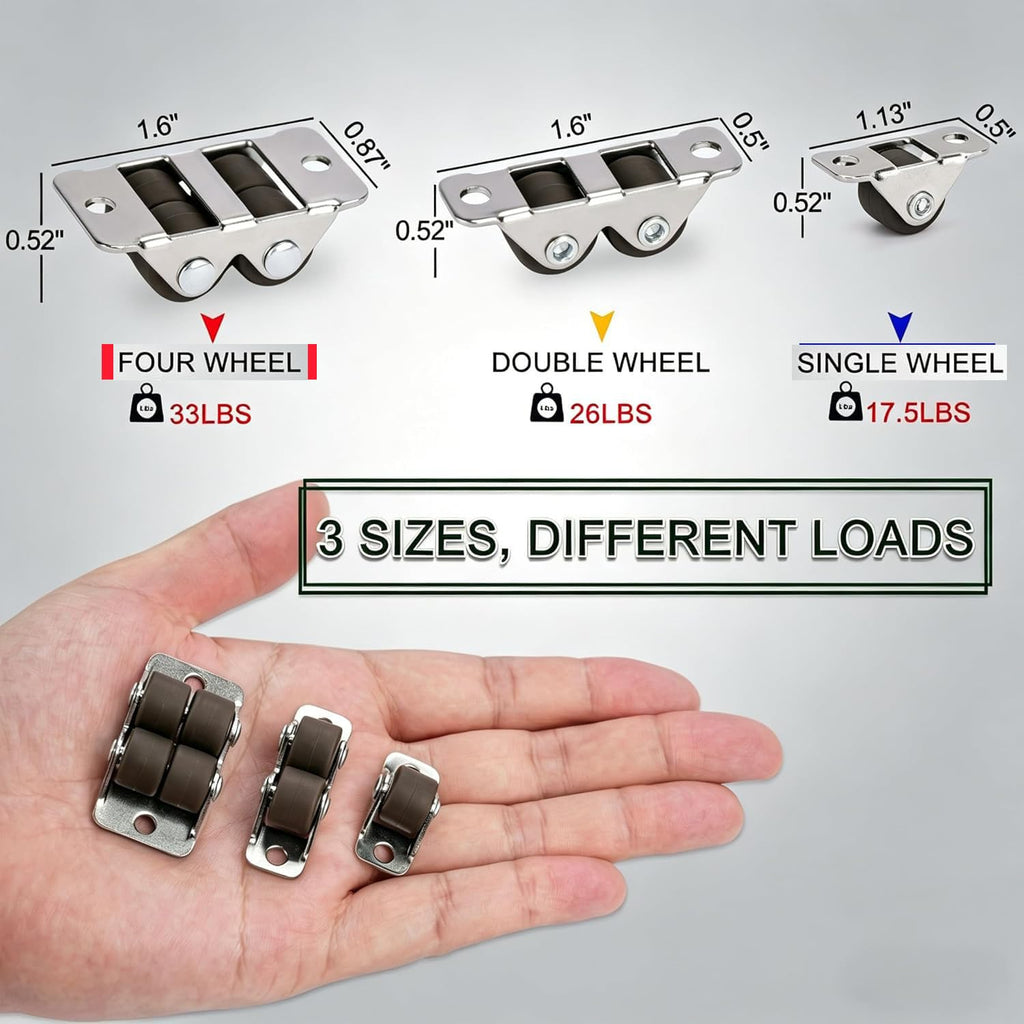 0.5" Dual-Wheel Mini Caster Wheels, 8-Pack R8365