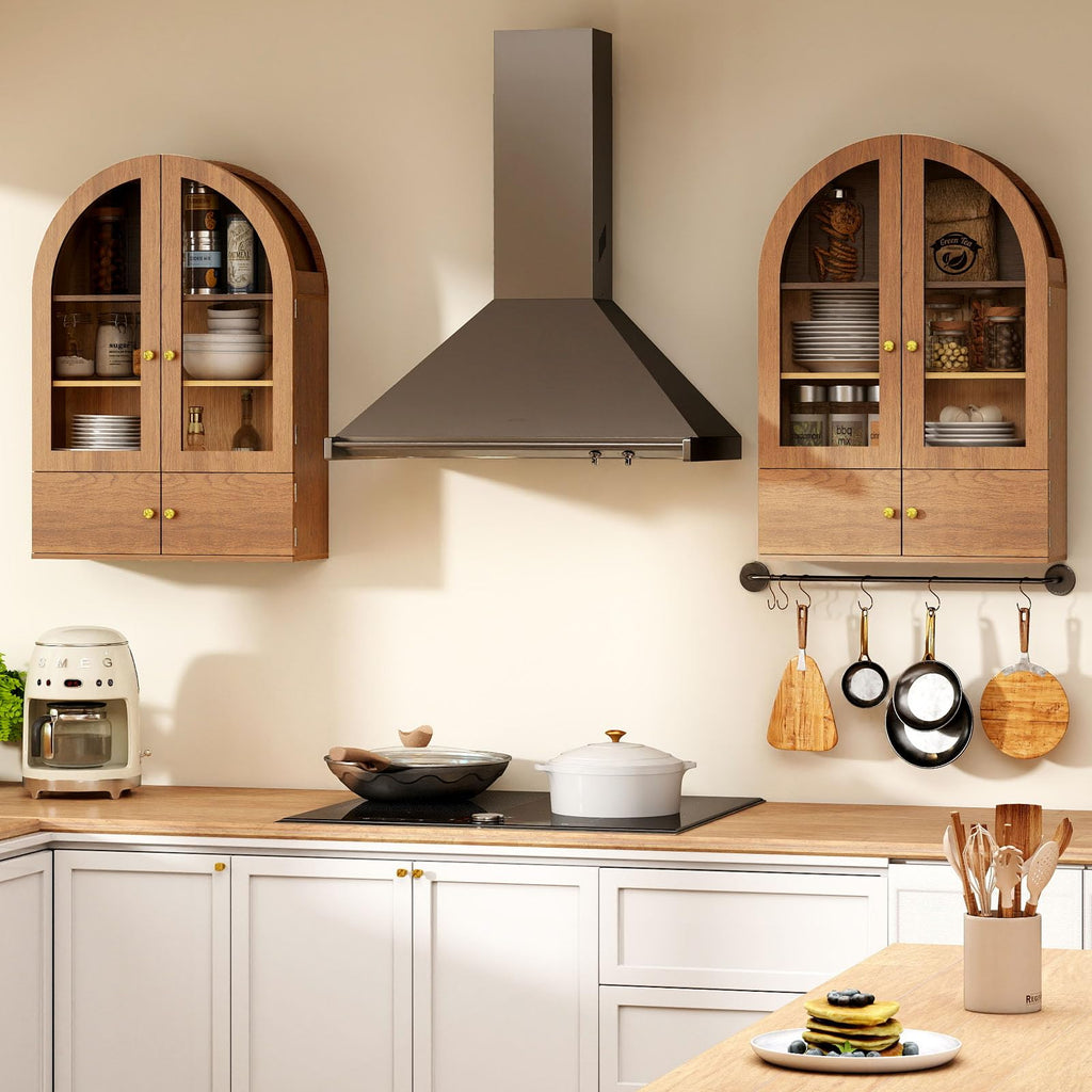 Arched Wall Cabinet with Glass Doors and Adjustable Shelves F22870