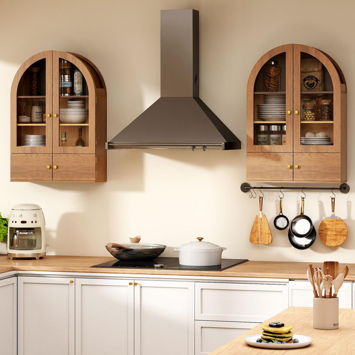 Arched Wall Cabinet with Glass Doors and Adjustable Shelves F22870
