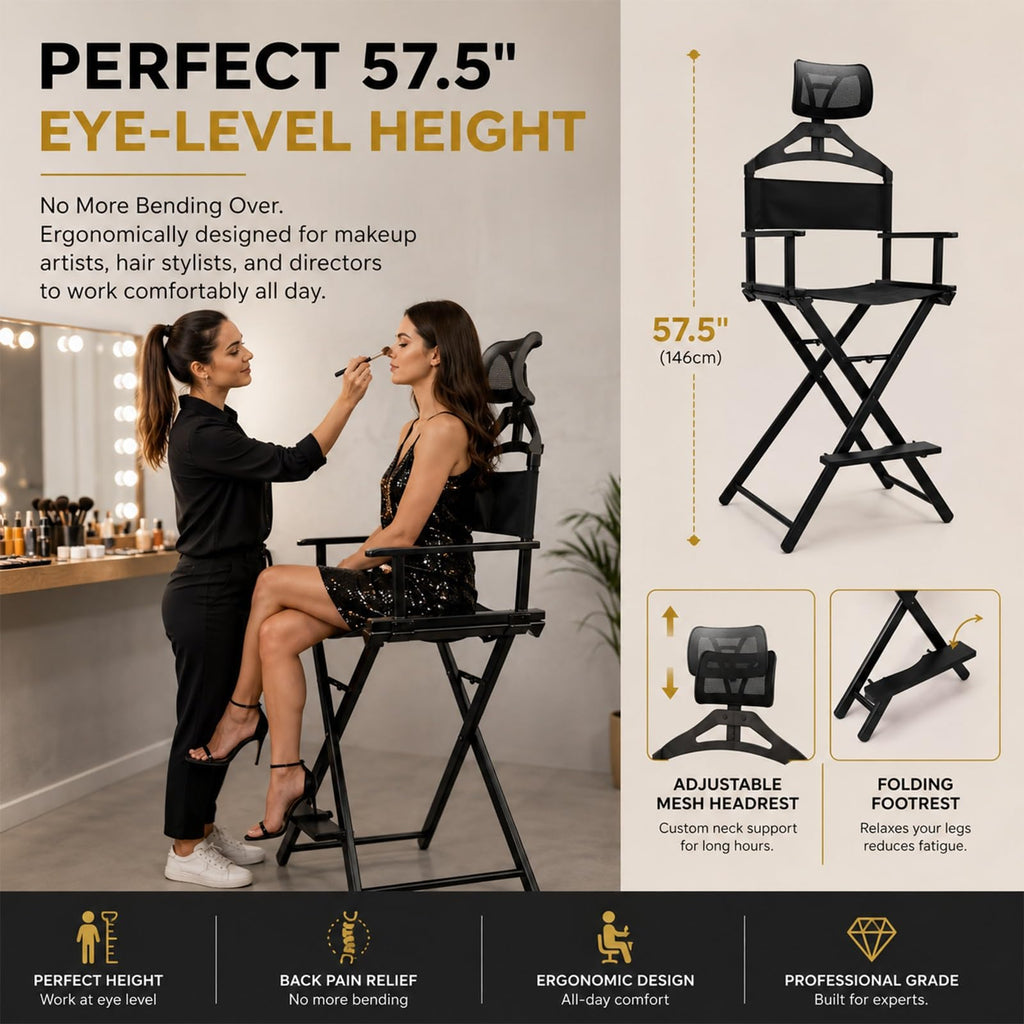 Tall Foldable Directors Chair with Adjustable Head Rest Z4985