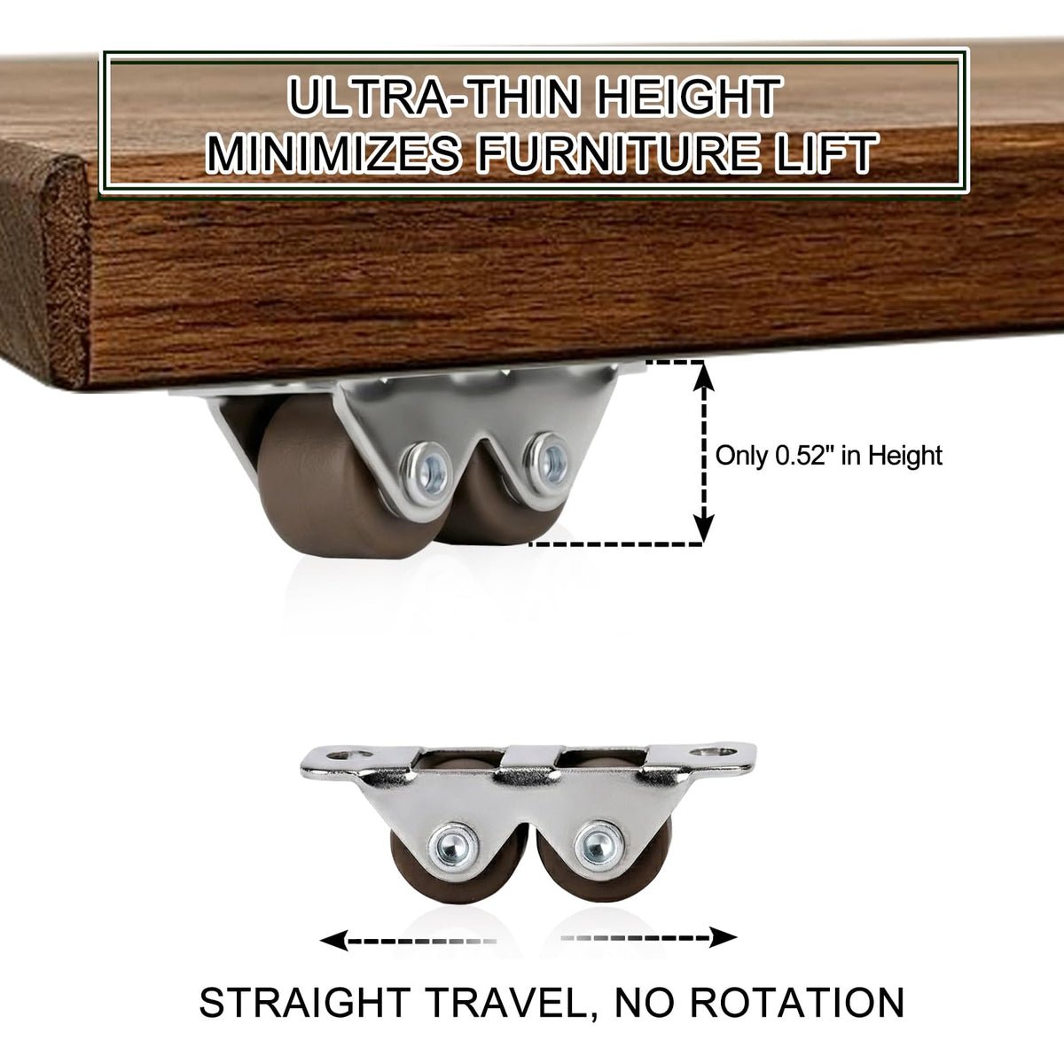 0.5" Dual-Wheel Mini Caster Wheels, 8-Pack R8365